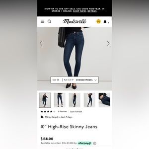 Madewell 10” High-rise Skinny Jeans in like new condition.